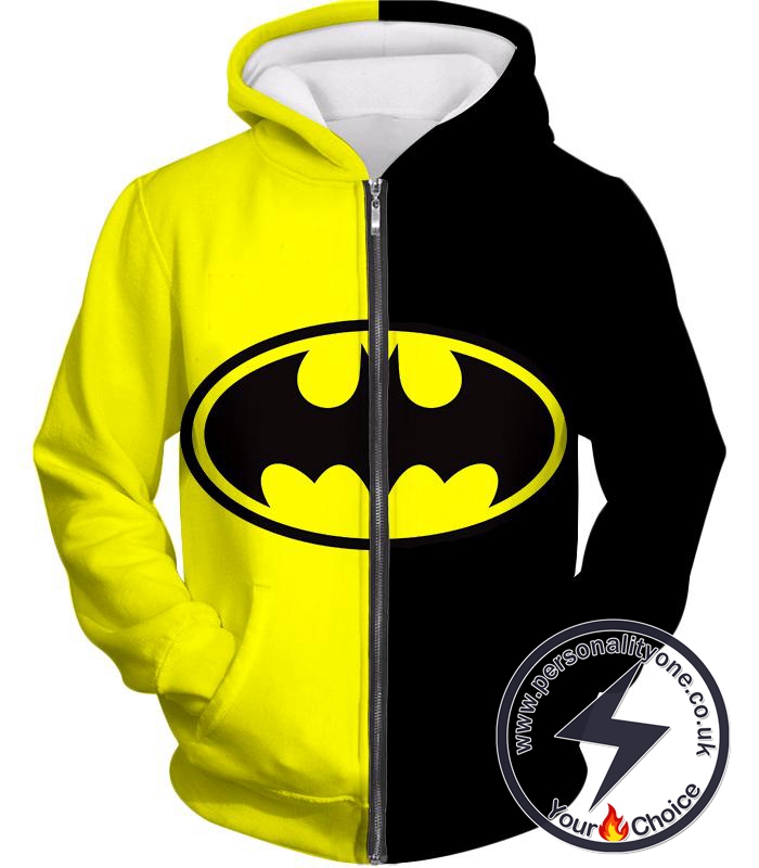 Super Cool Batman Logo Yellow Black Printed Zip Up Hoodie